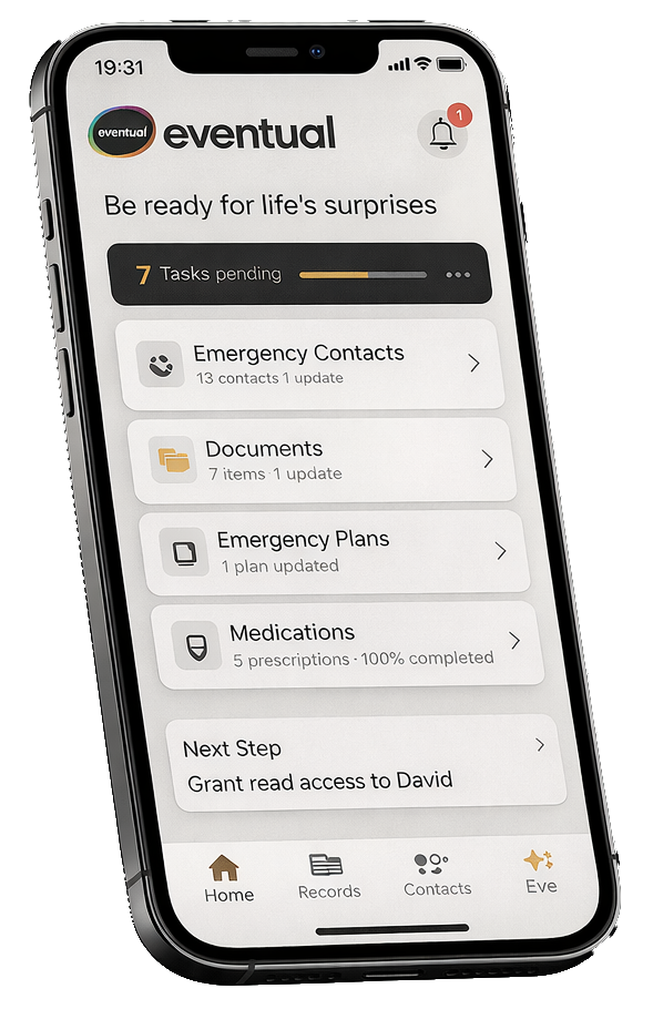 A mockup of the Eventual application on an iPhone.